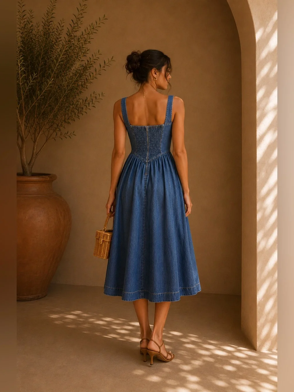 Commense Blue Denim Tie-Front Midi Dress XS | Coastal City Dress - Picture 2 of 7